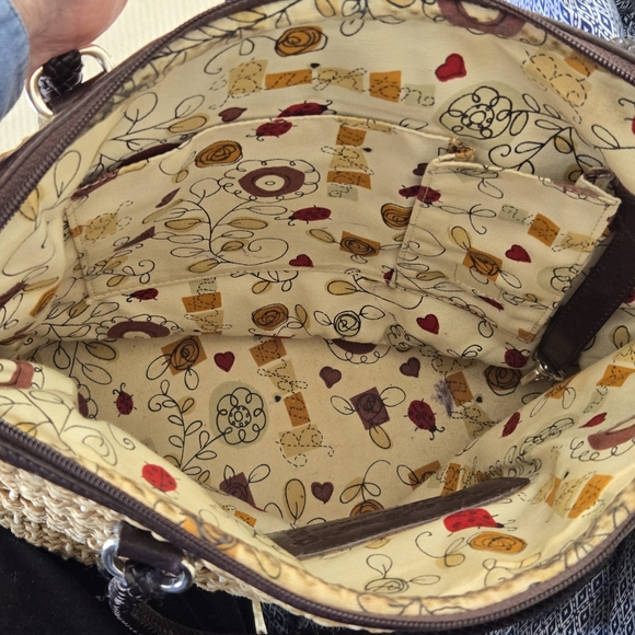 Brighton Straw Handbag Shoulder Bag Brown Leather Silvertone - Picture 9 of 11